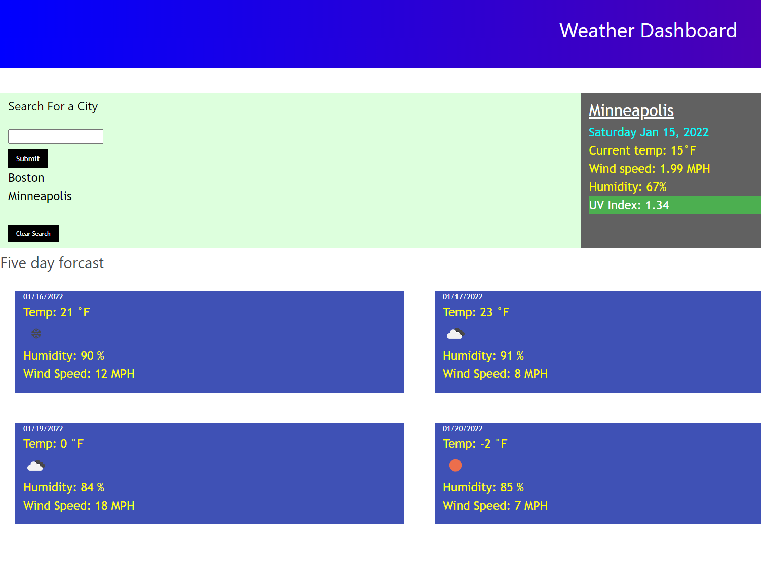 Weather application WebSite